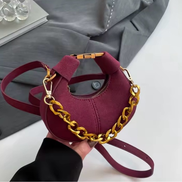 Burgundy Mini Bag with Chunky Chain - Picture 2 of 6